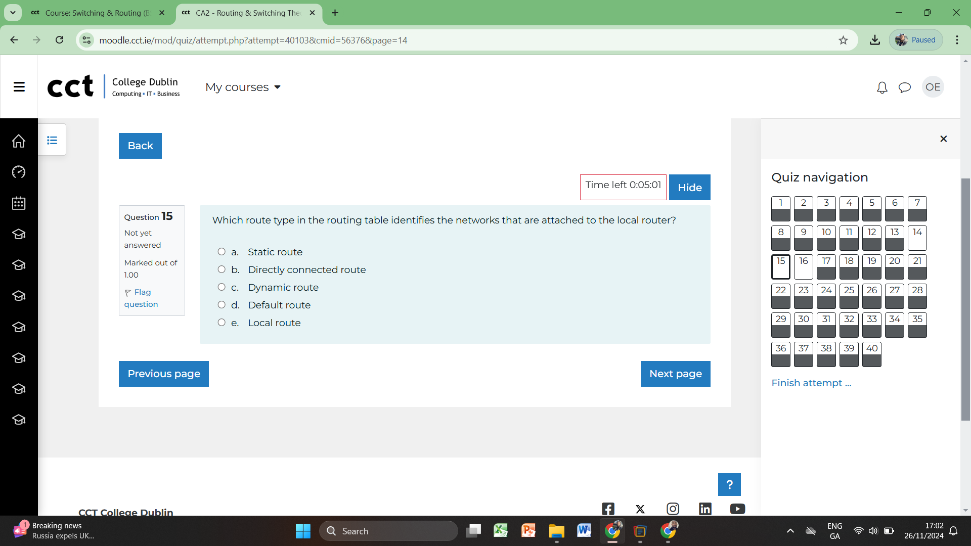 ans cct Course: Switching & Routing (B X cct CA2
