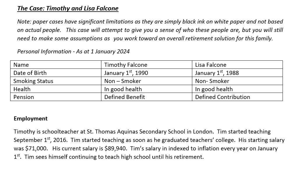 Retirement Planning Case Study Fall 2024 The