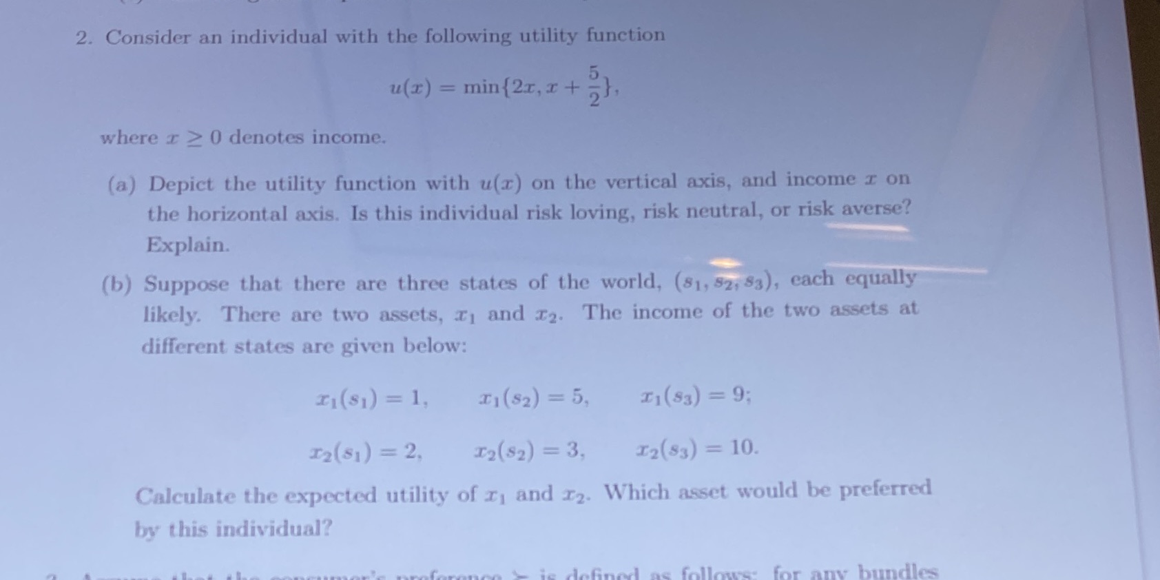 2. Consider an individual with the following