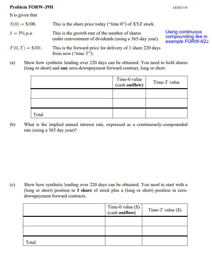 Problem FORW-39H LR2023-10 It is given that S(0)