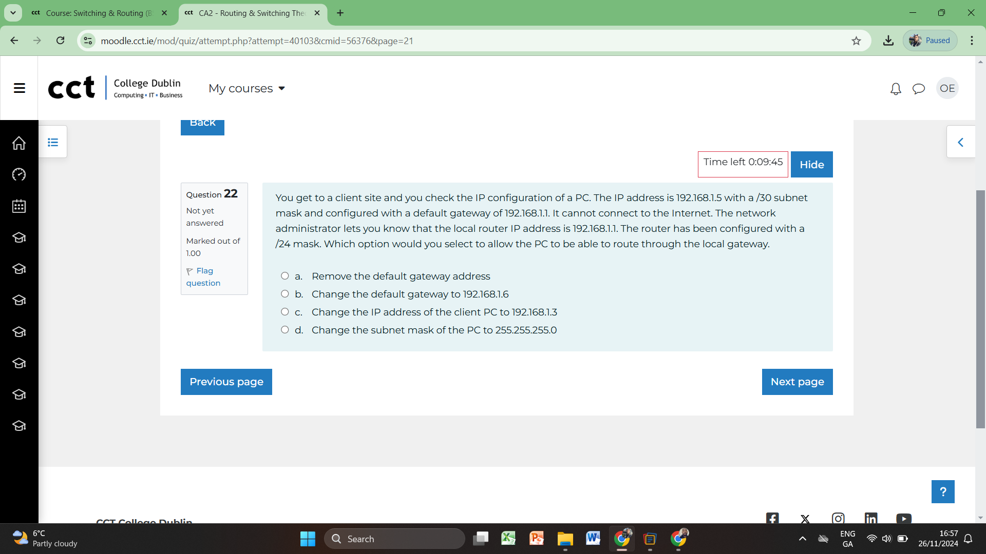 ans cct Course: Switching & Routing (B X cct CA2
