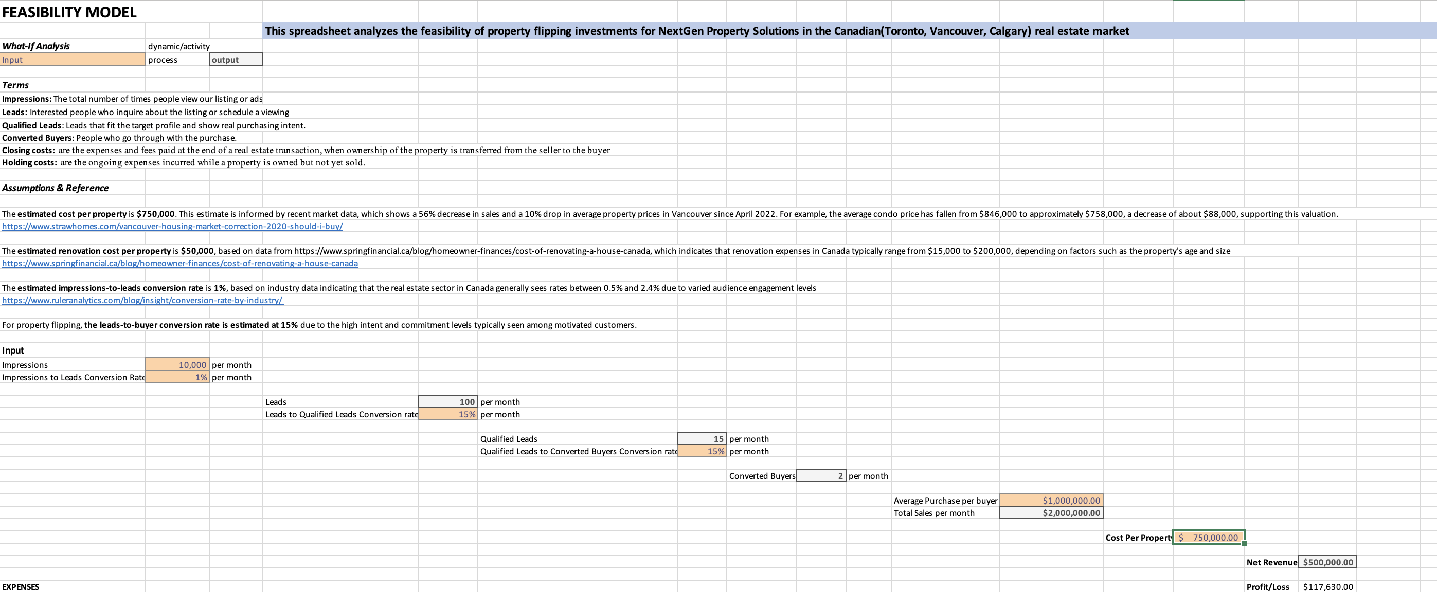 Using the content in the feasibility excel sheet.