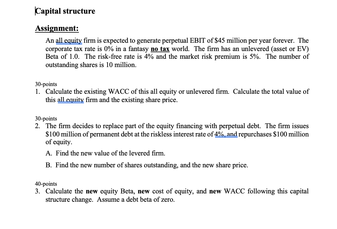 Capital structure Assignment: An m rm is expected