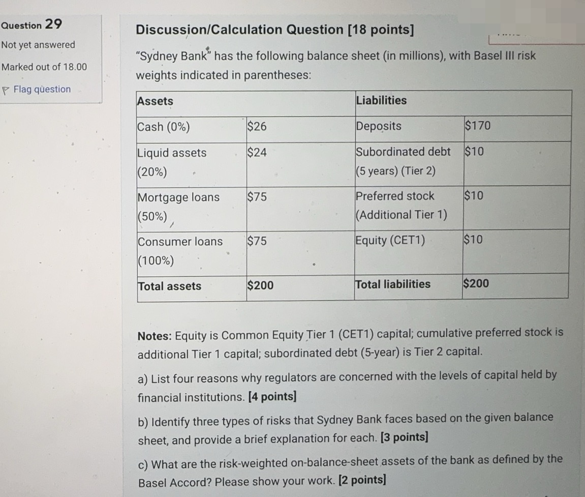 Question 29 Discussion/Calculation Question [18