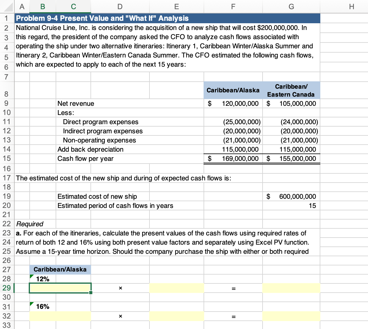 A B C D E E G 1 2 | National Cruise Line, Inc. is