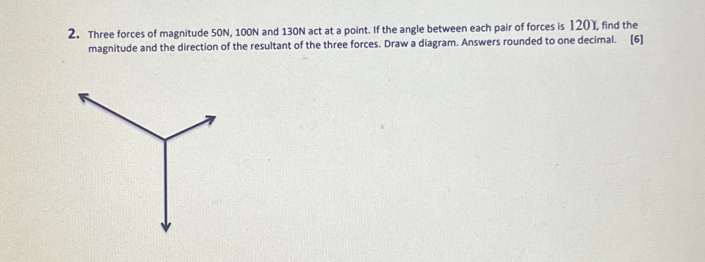 Three forces of magnitude 5 0 N , 1 0 0 N and 1 3