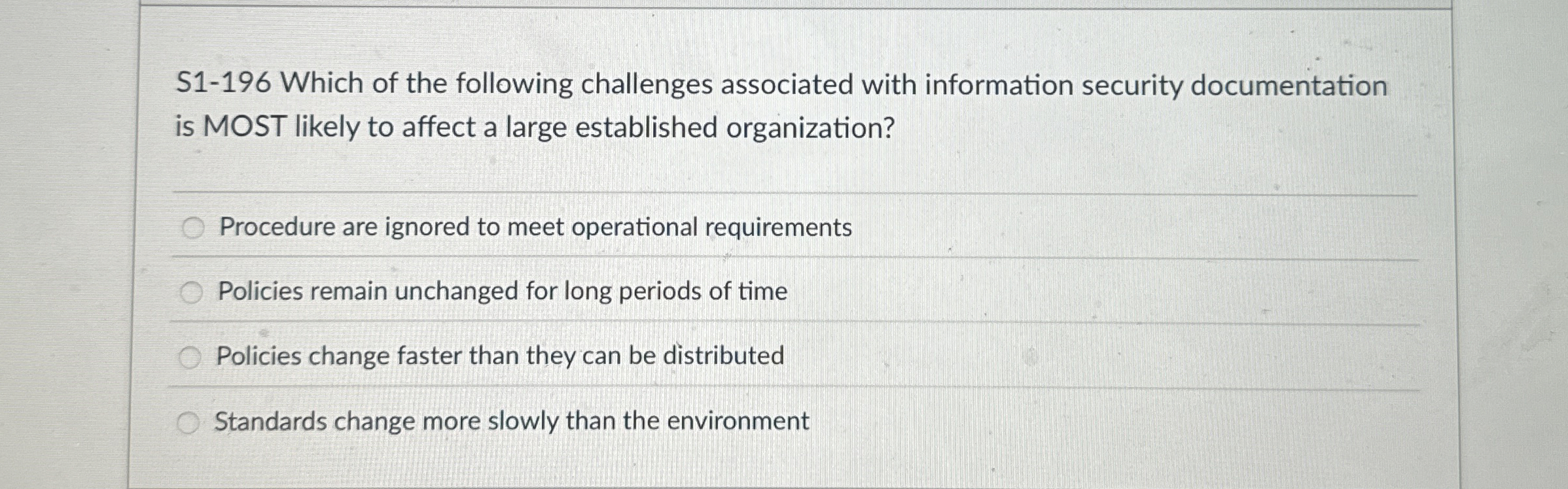 S 1 - 1 9 6 Which of the following challenges