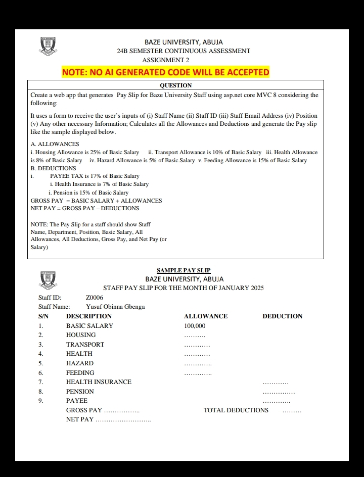 BAZE UNIVERSITY, ABUJA 2 4 B SEMESTER CONTINUOUS