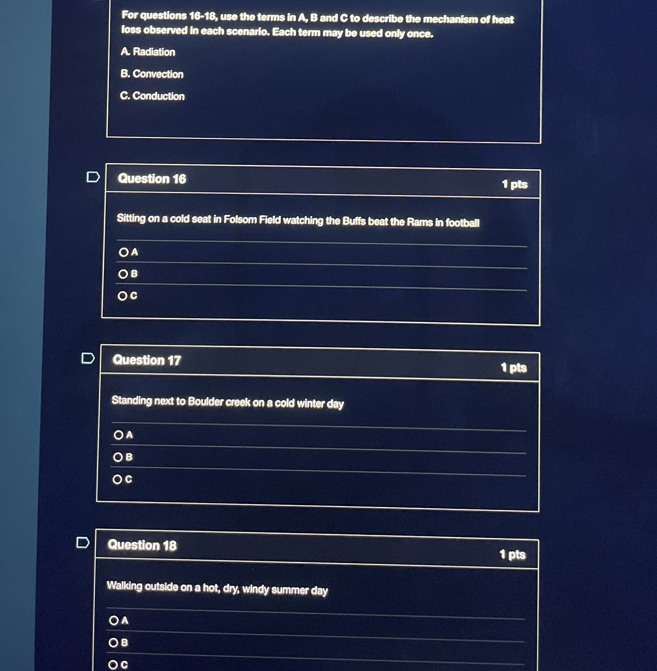 For questions 1 6 - 1 8 , use the terms in A , B