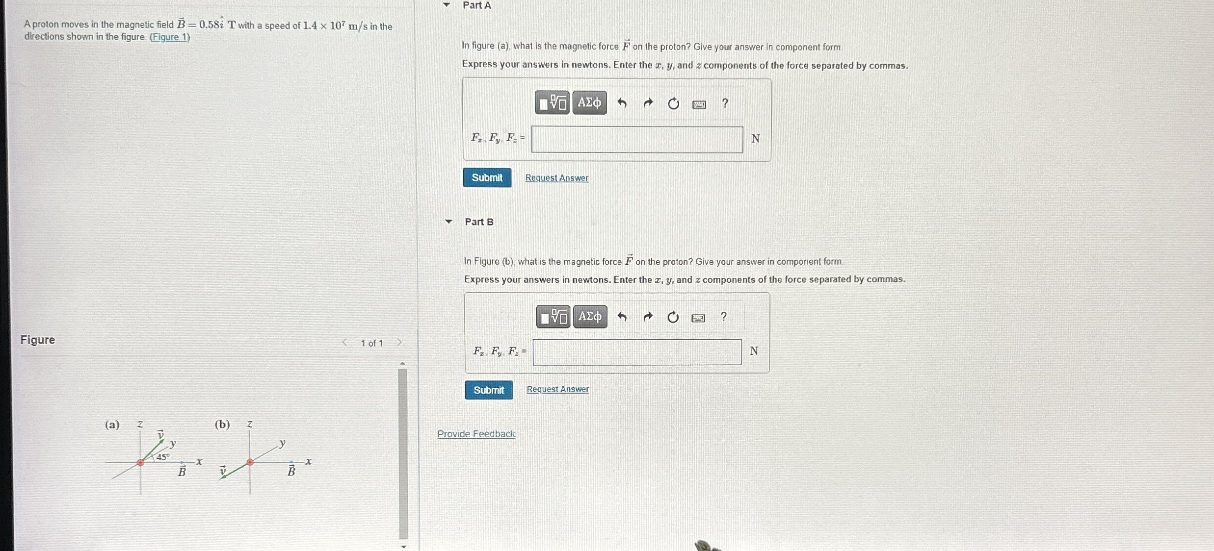 A proton moves in the magnetic field vec ( B ) =