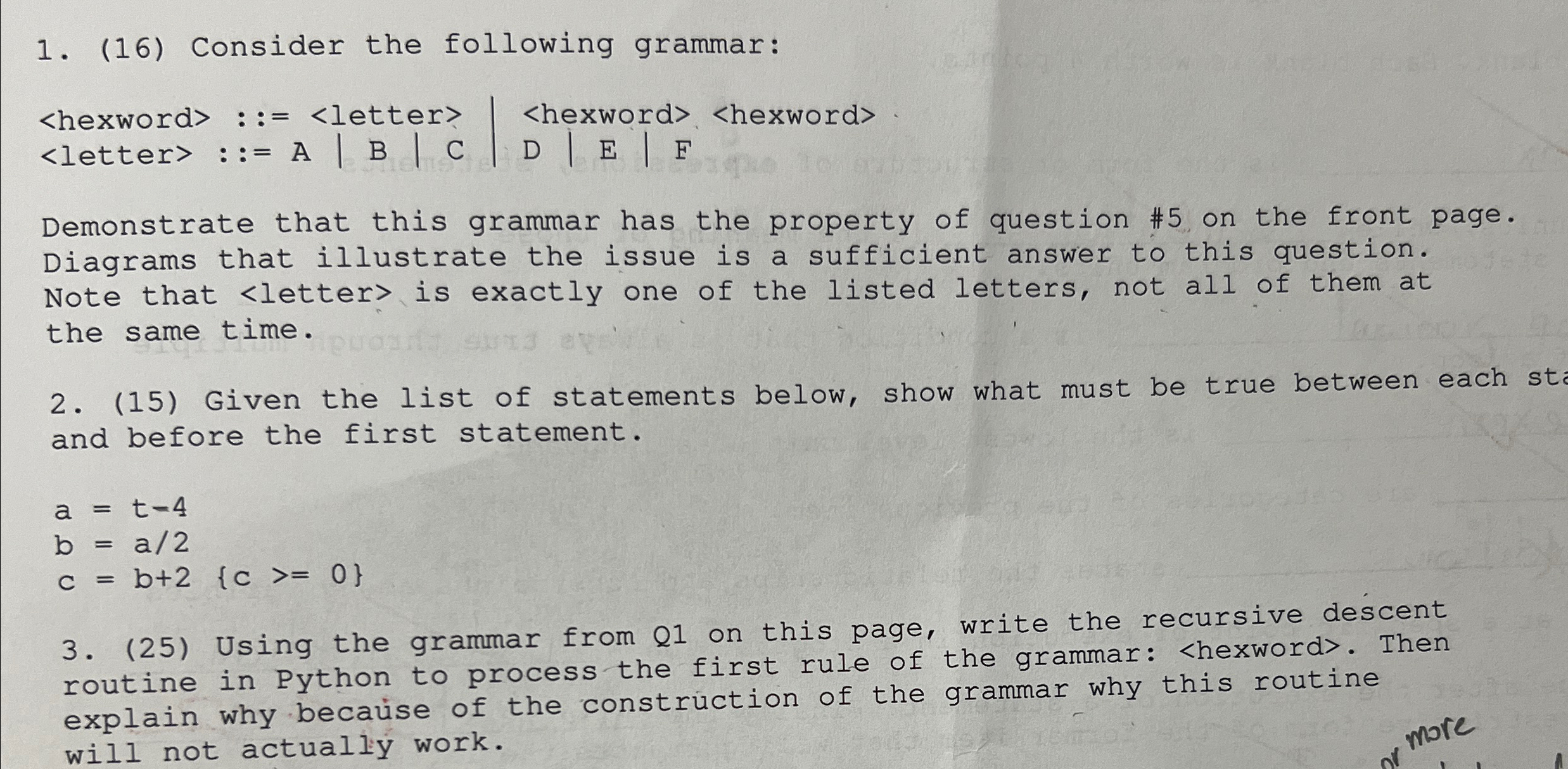 ( 1 6 ) Consider the following grammar: | B | C |