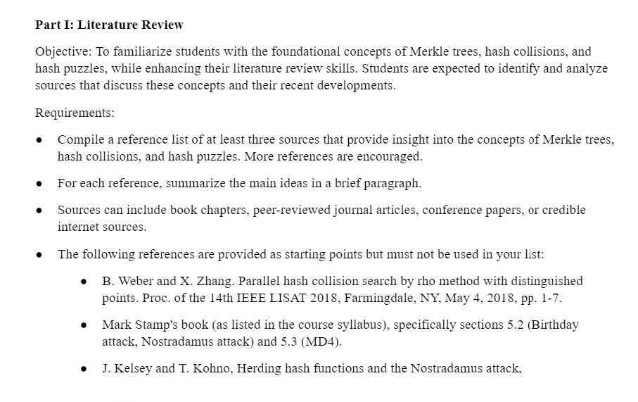 Part I: Literature Review Objective: To