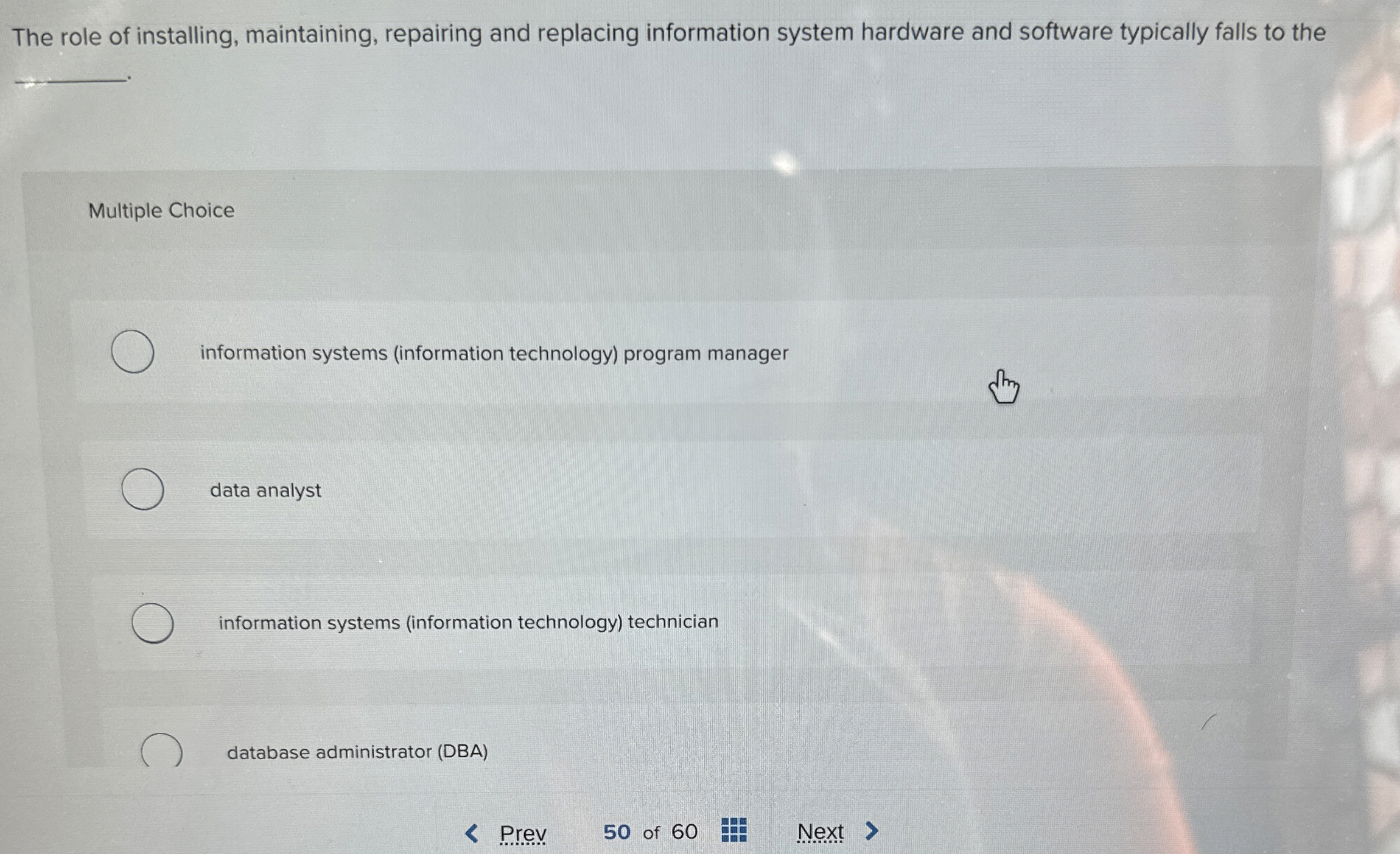 The role of installing, maintaining, repairing