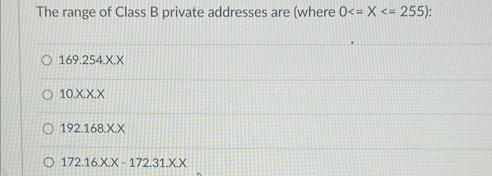 The range of Class B private addresses are (