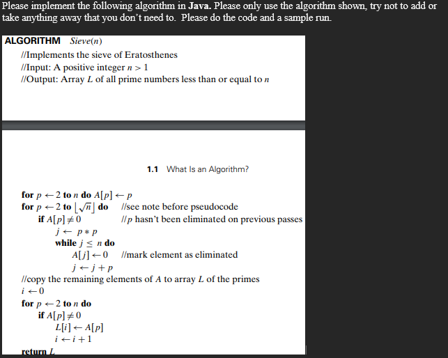Please implement the following algorithm in Java.