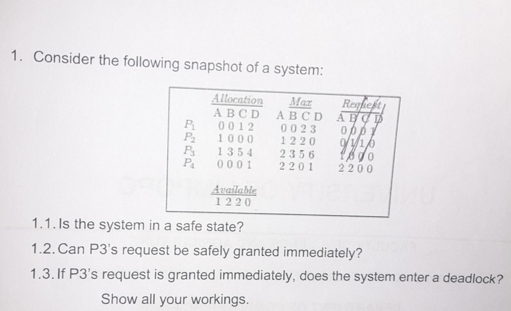 Consider the following snapshot of a system: \