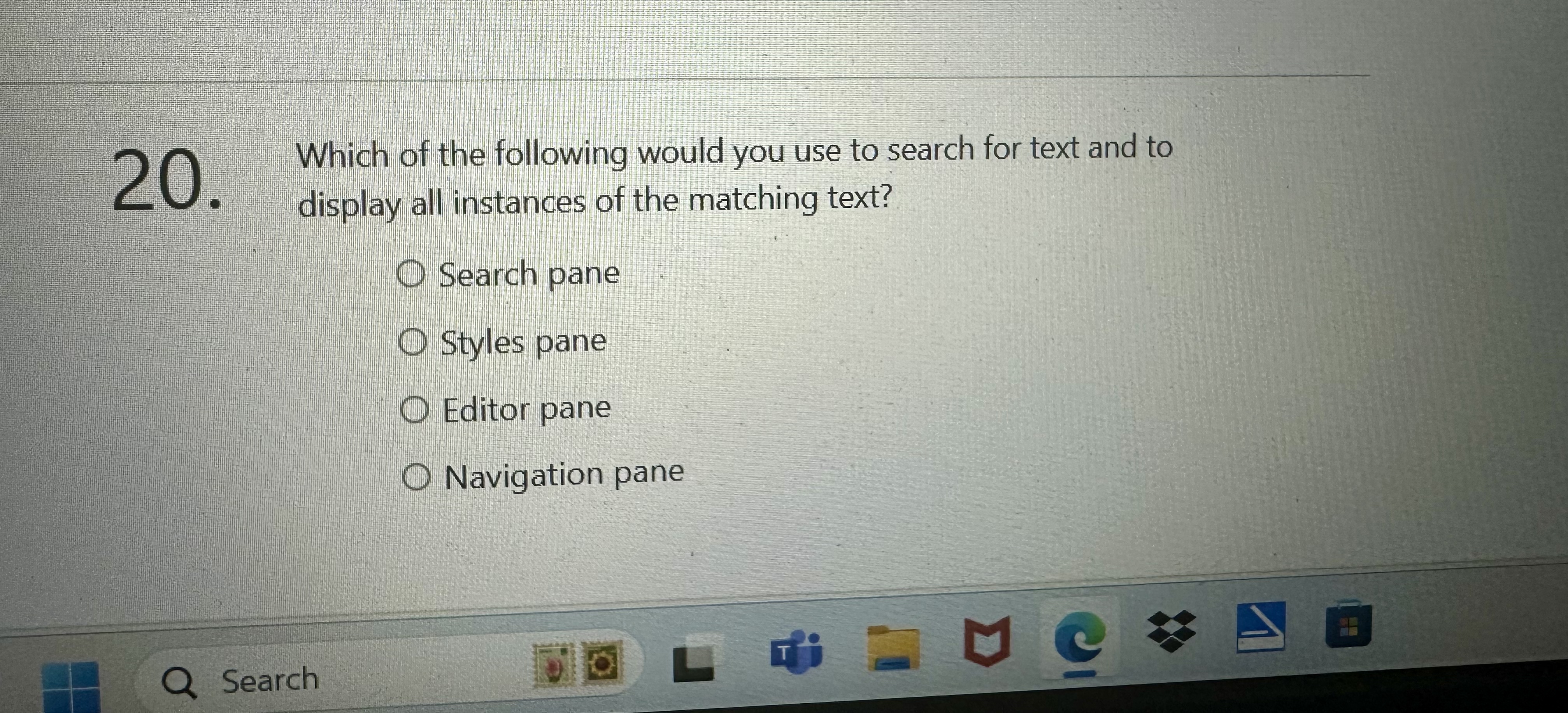 Which of the following would you use to search