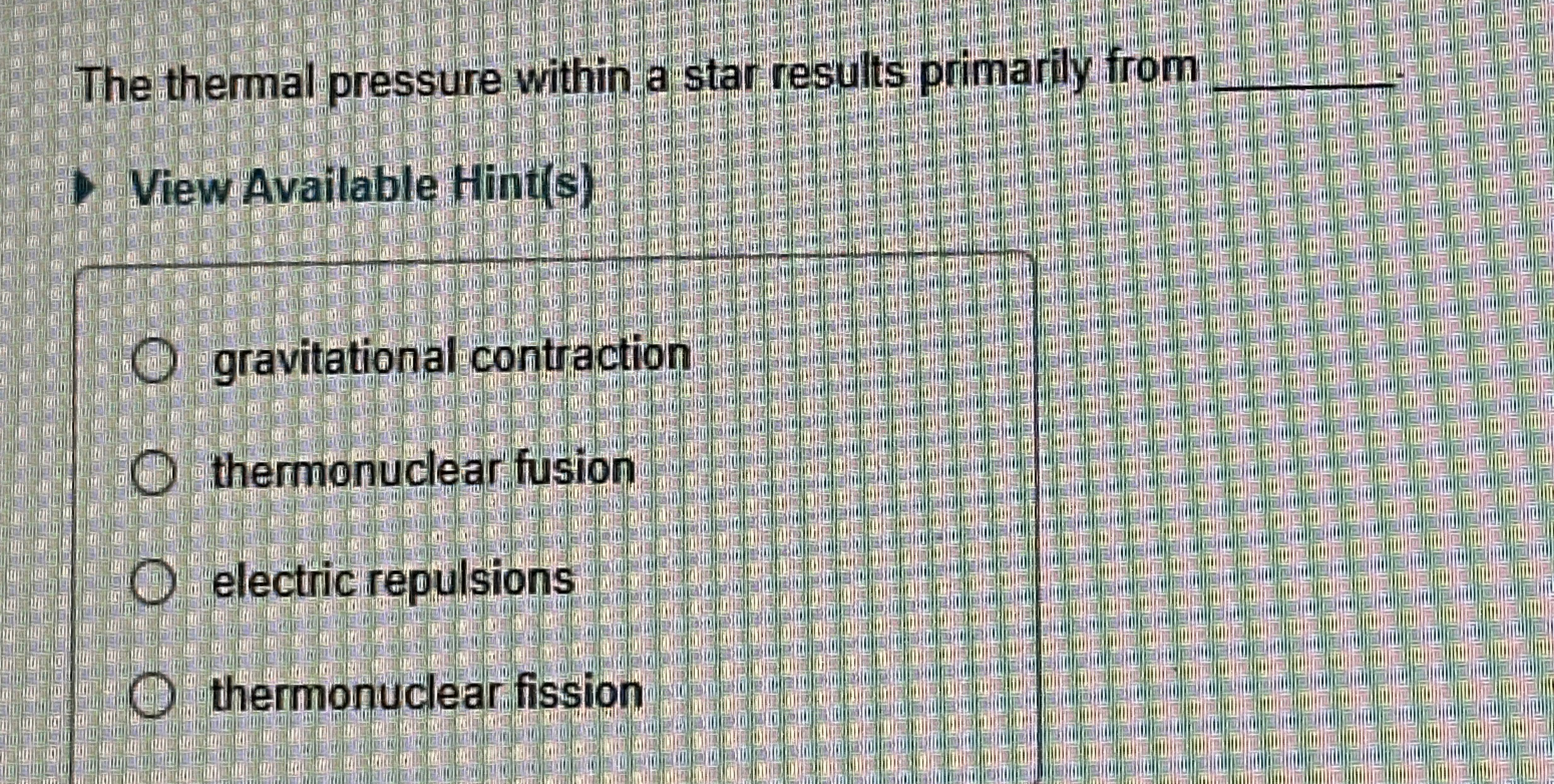 The thermal pressure within a star results