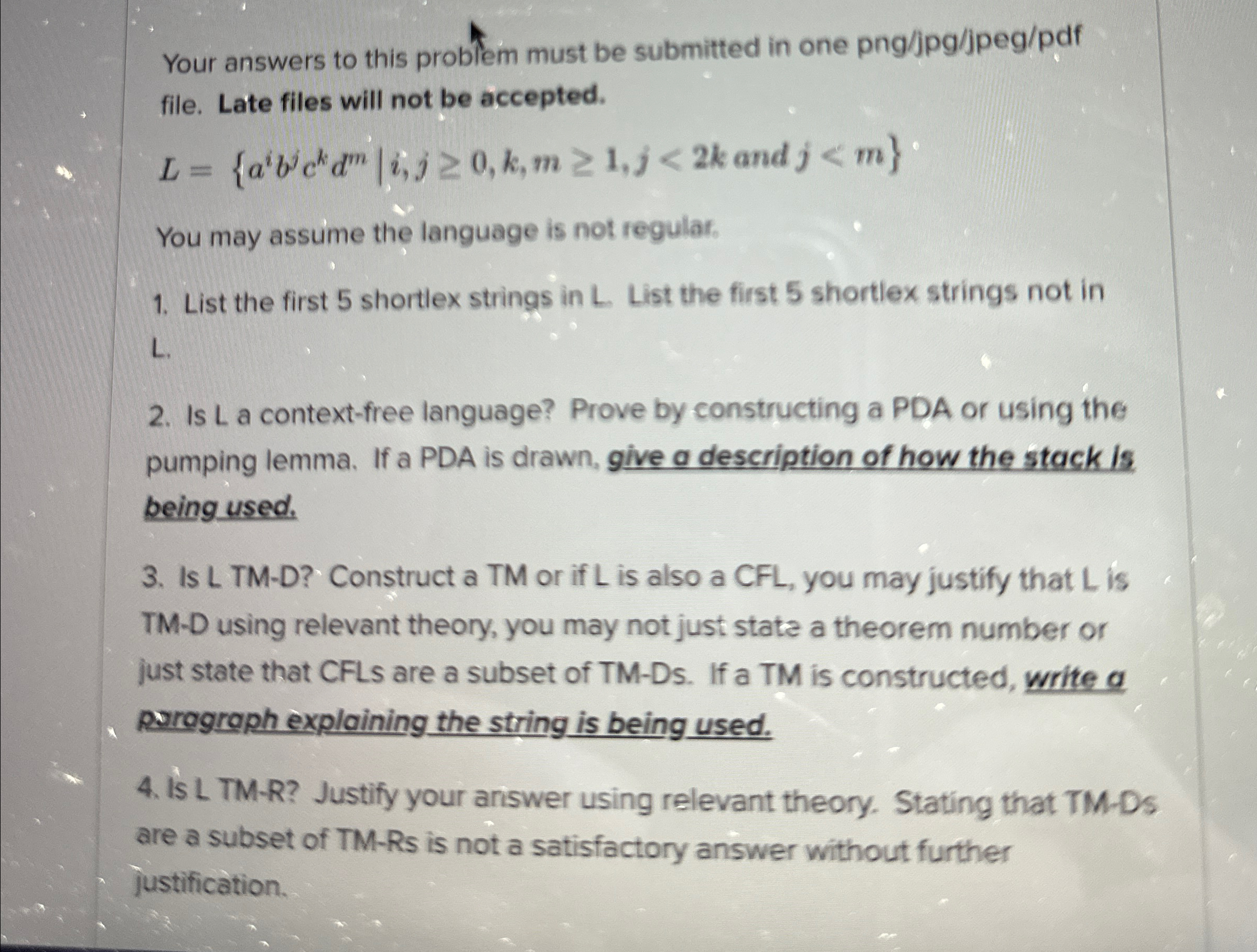 Your answers to this problem must be submitted in