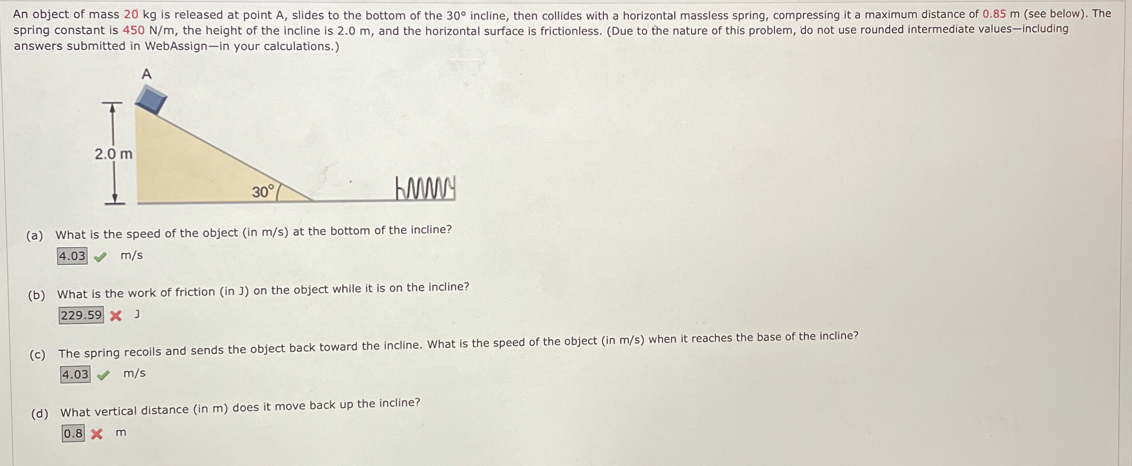 An object of mass 2 0 kg is released at point A ,