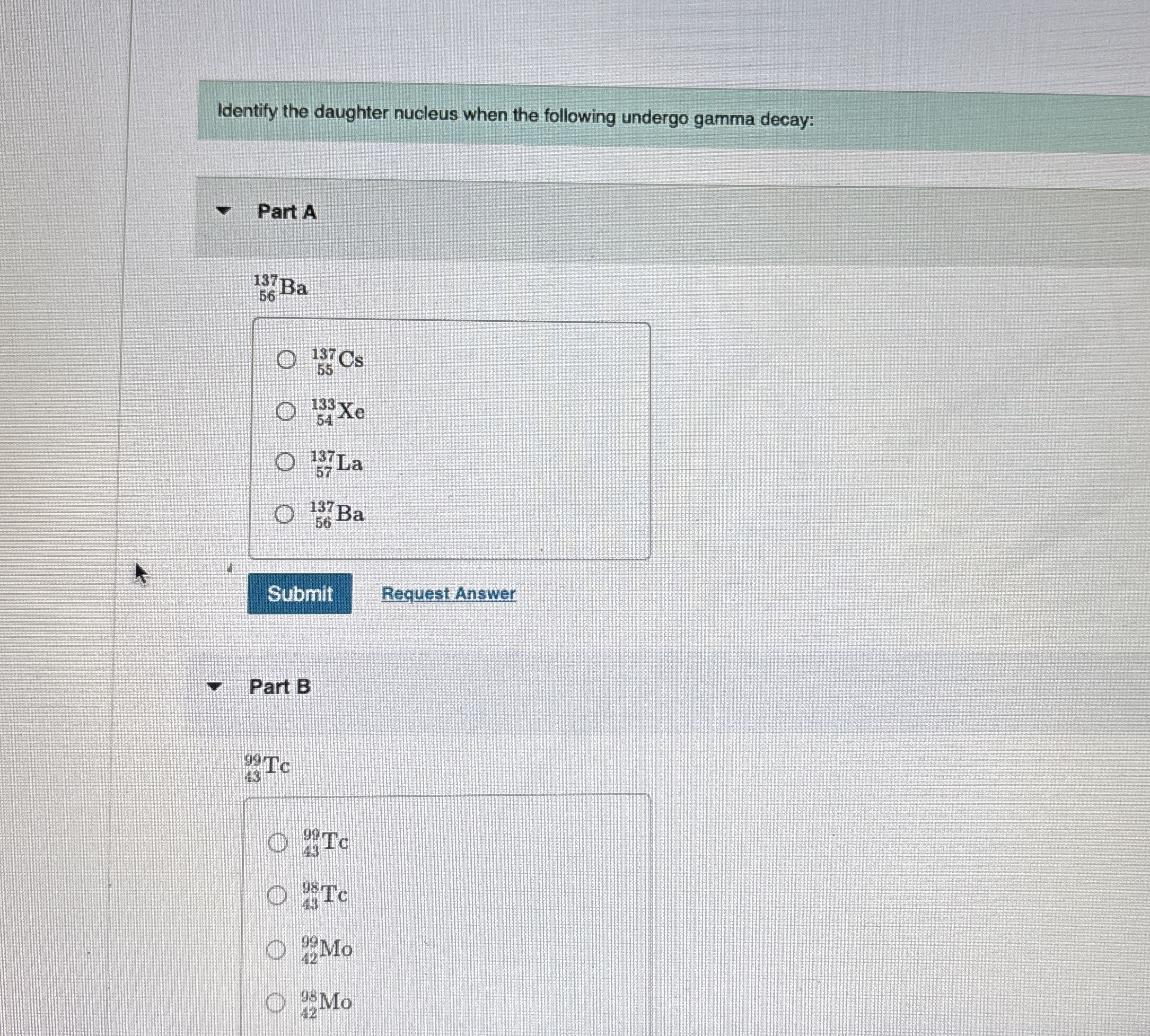 Identify the daughter nucleus when the following