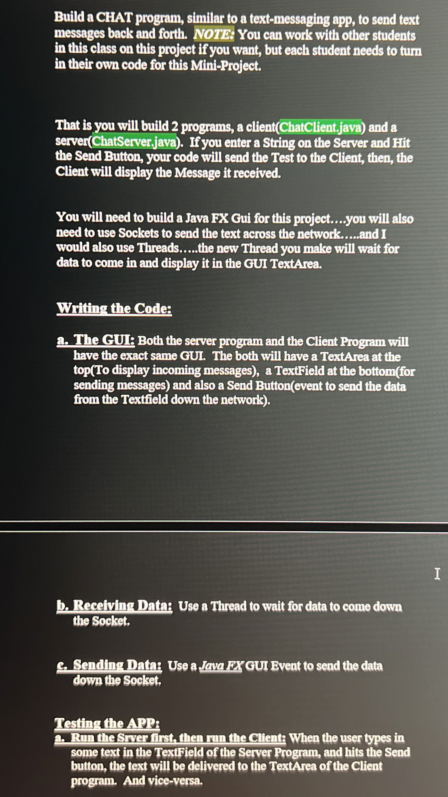 Build a CHAT program, similar to a text -