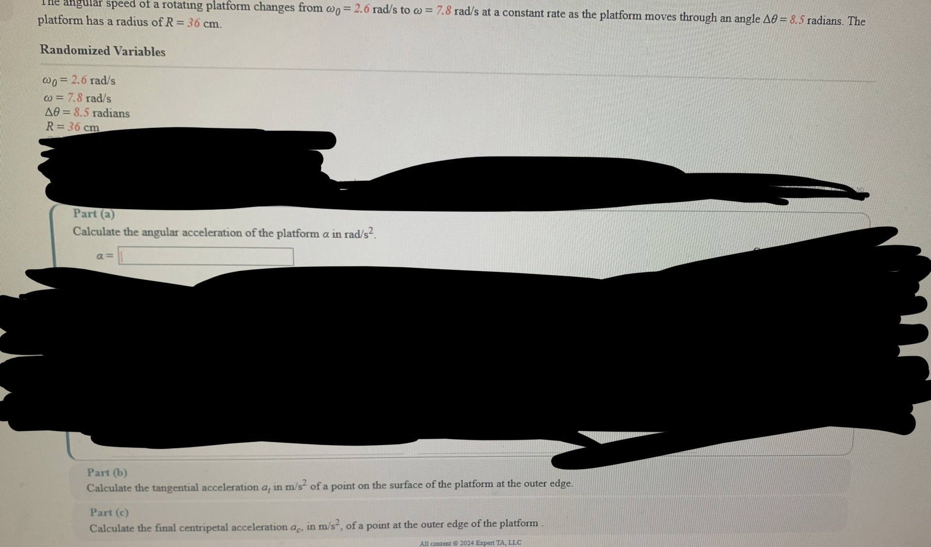 platform has a radius of R = 3 6 c m . Randomized