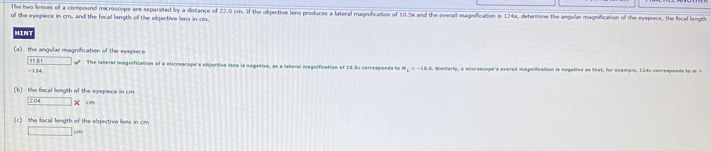 of the eyepiece in cm , and the focal length of