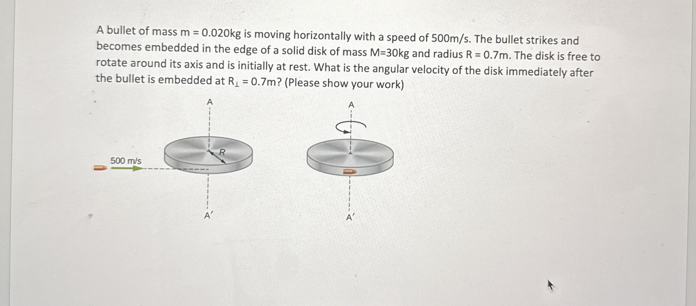 A bullet of mass m = 0 . 0 2 0 k g is moving