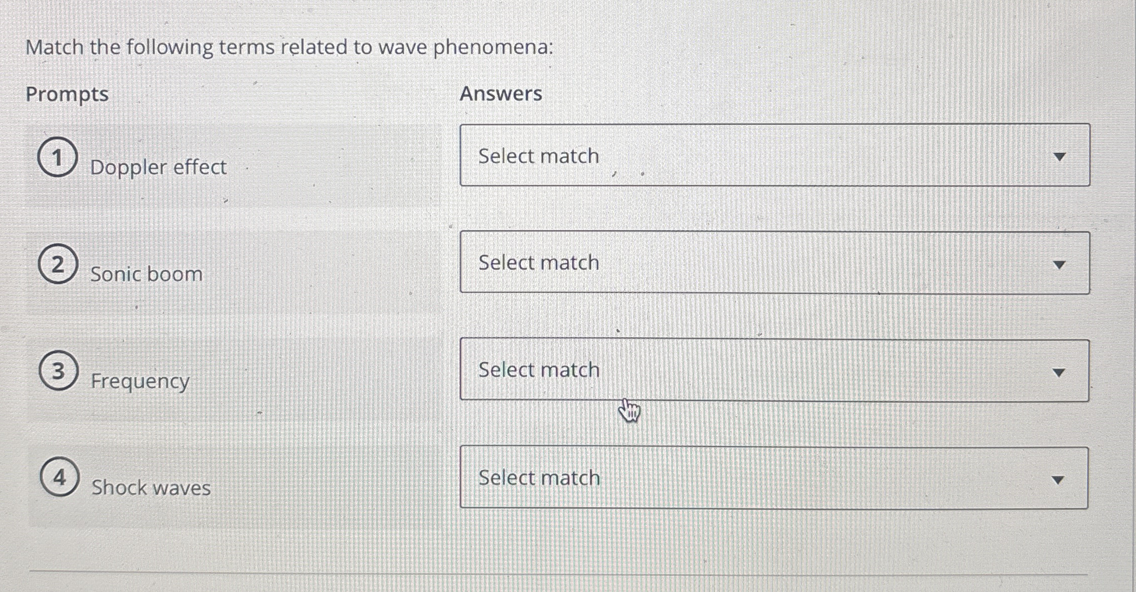 Match the following terms related to wave