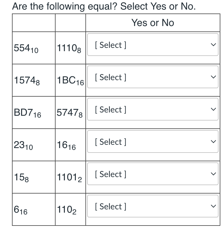 are the following equal? yes or no ? show all work
