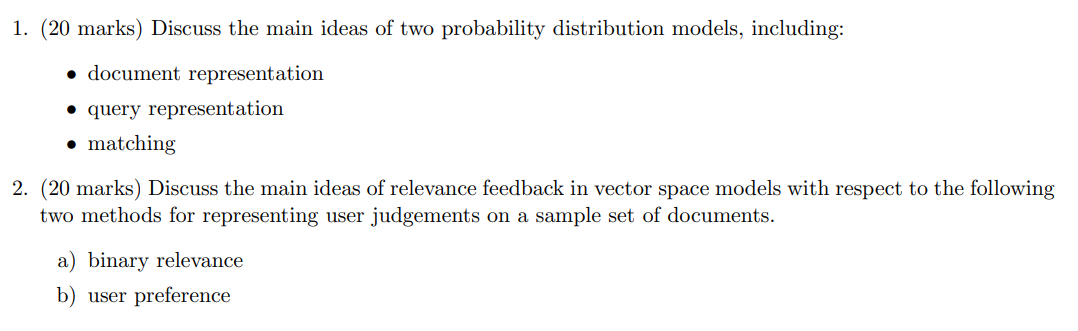 ( 2 0 marks ) Discuss the main ideas of relevance