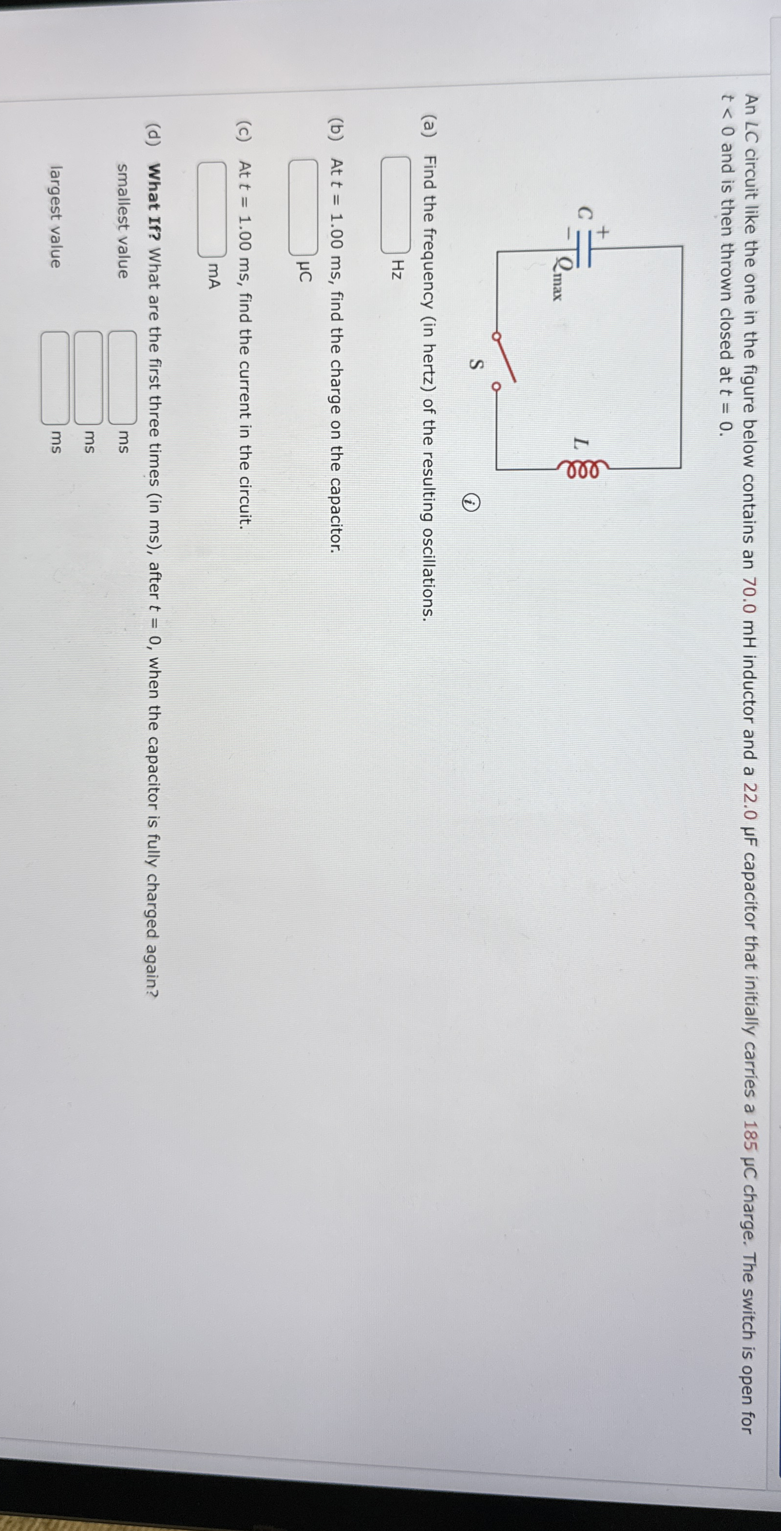 An L C circuit like the one in the figure below