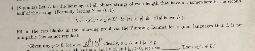 ( 8 points ) Let L be the language of all binary