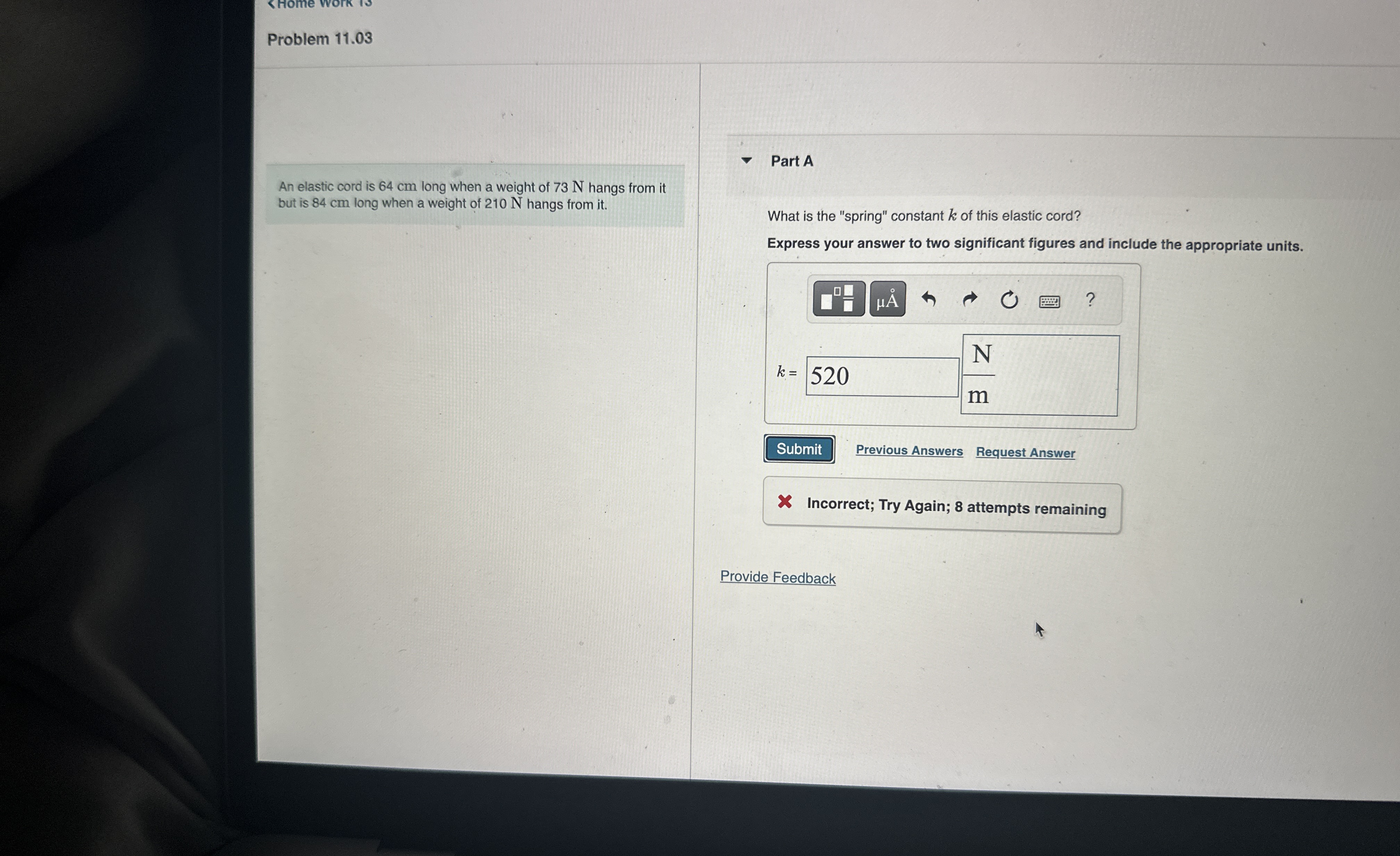 Problem 1 1 . 0 3 An elastic cord is 6 4 cm long