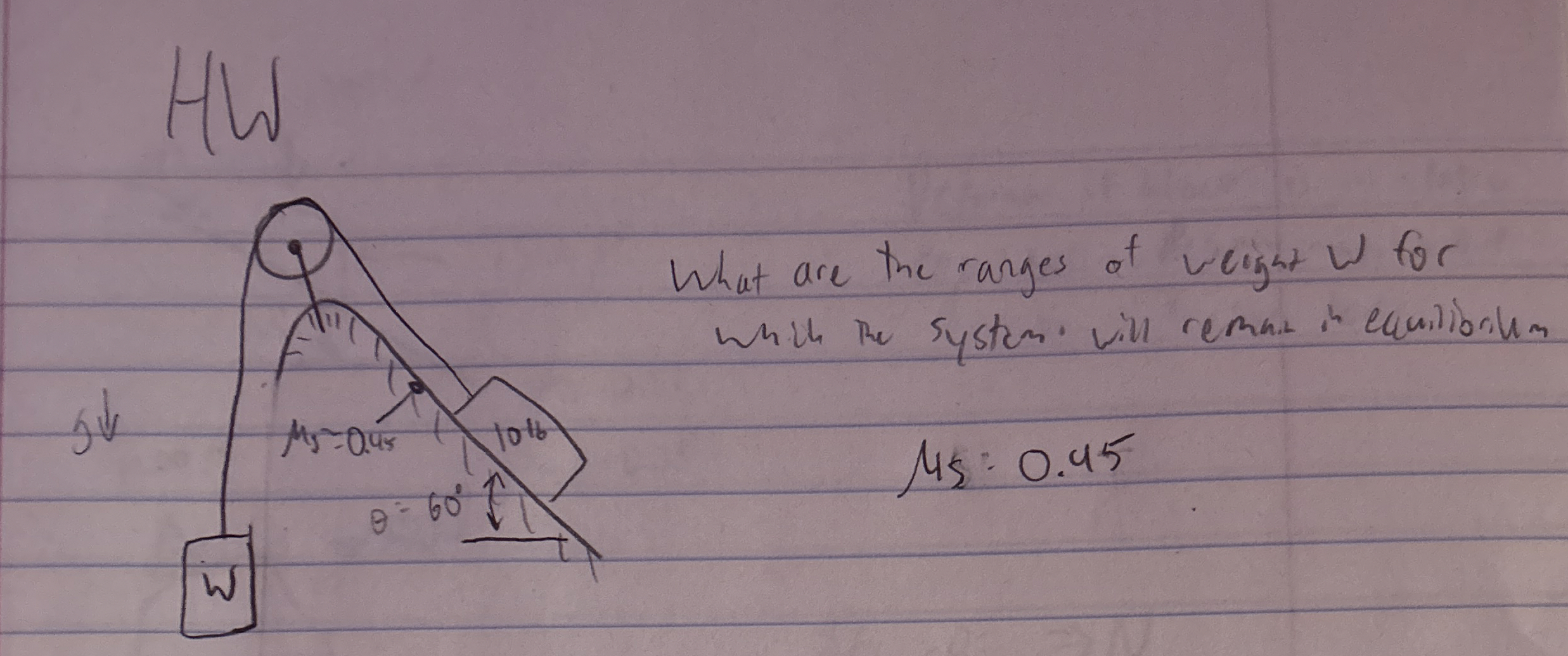 HW What are the ranges of weight W for which the