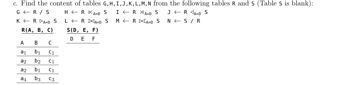 c . Find the content of tables G , H , I, J , K ,