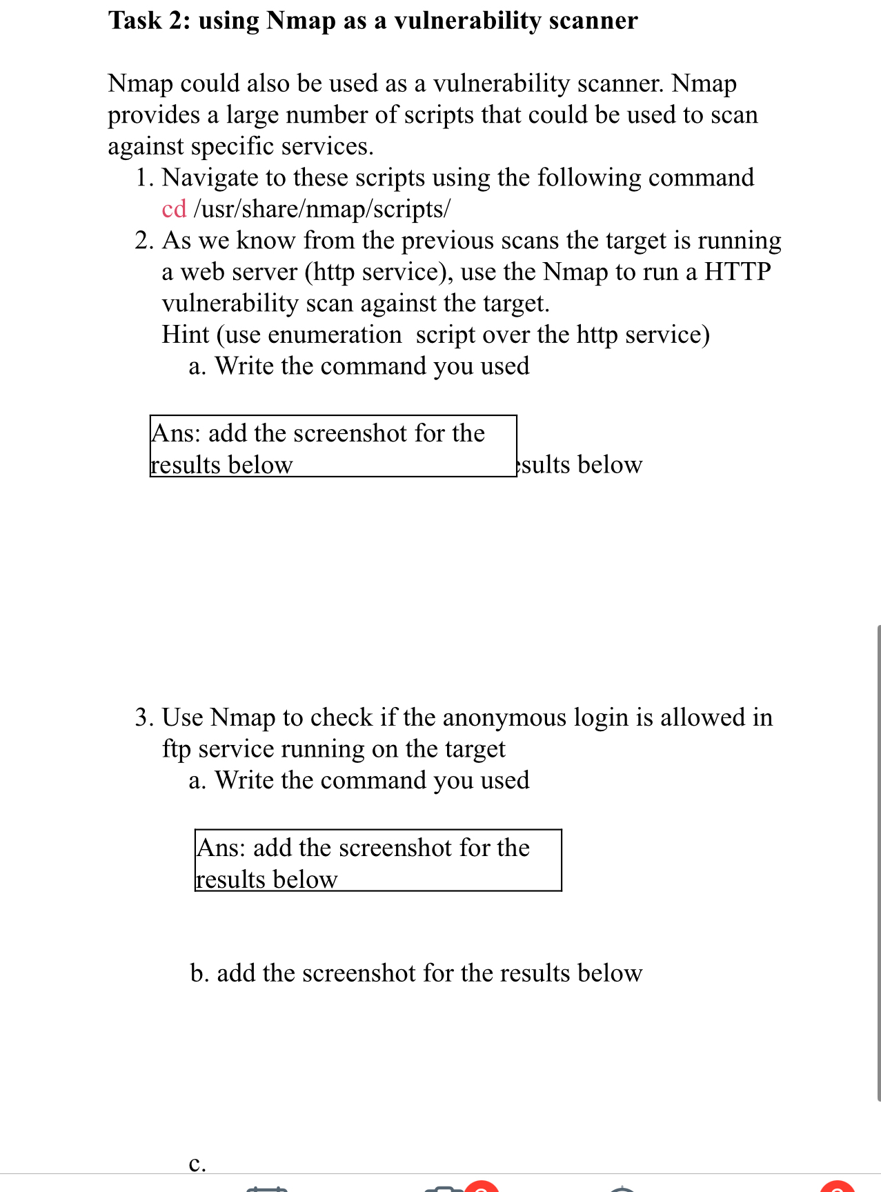 Task 2 : using Nmap as a vulnerability scanner