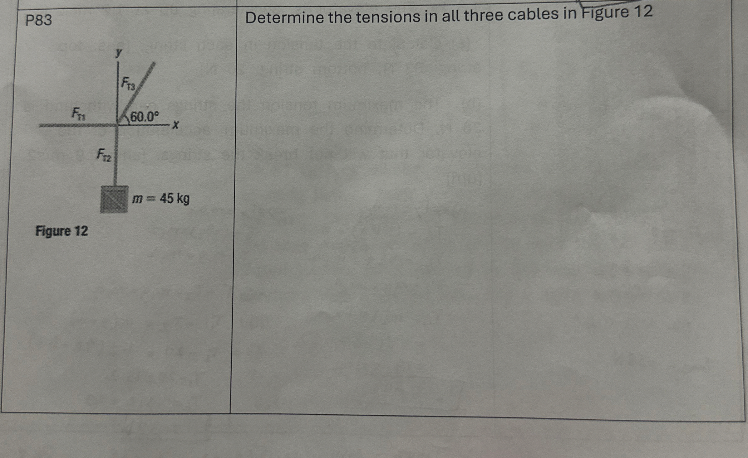 P 8 3 Determine the tensions in all three cables