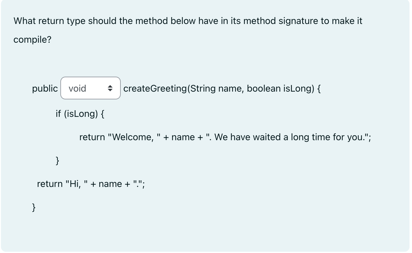 What return type should the method below have in