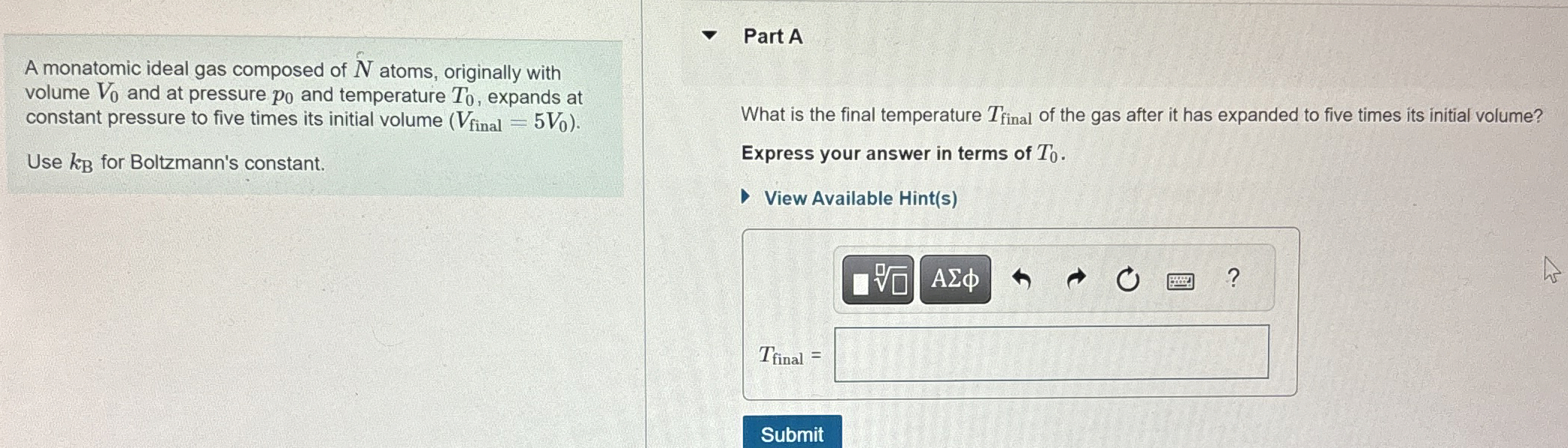 A monatomic ideal gas composed of N atoms,