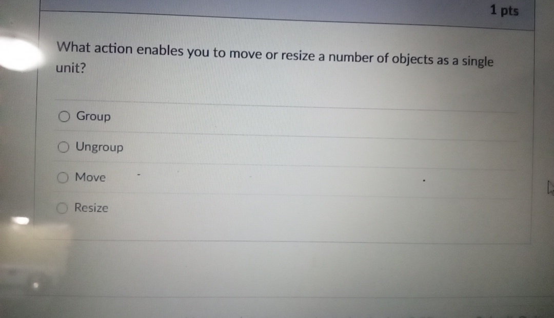 1 pts What action enables you to move or resize a