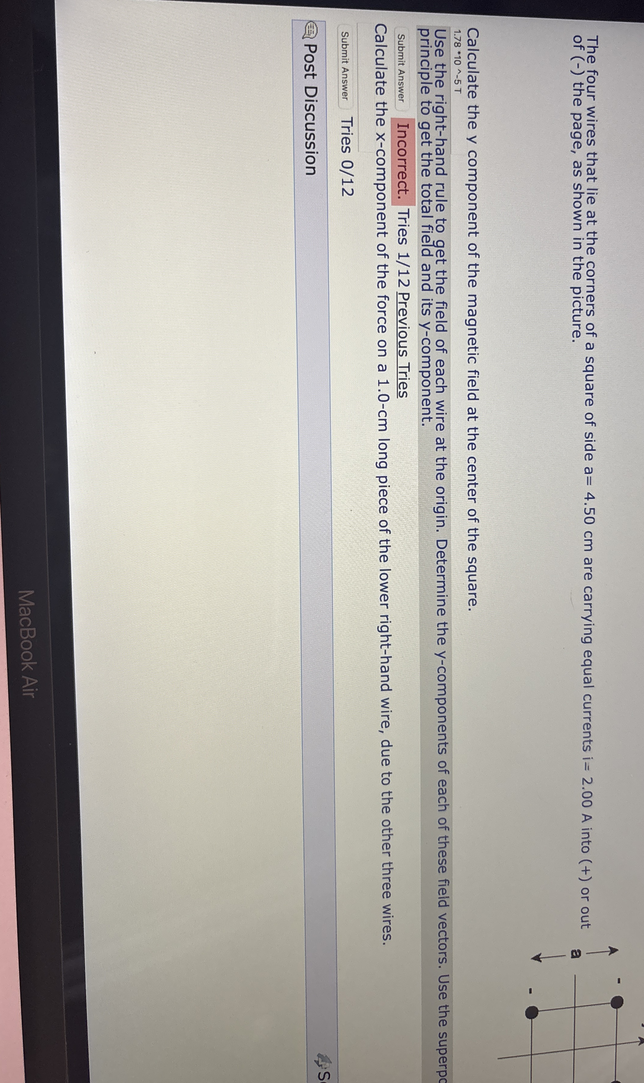 The four wires that lie at the corners of a