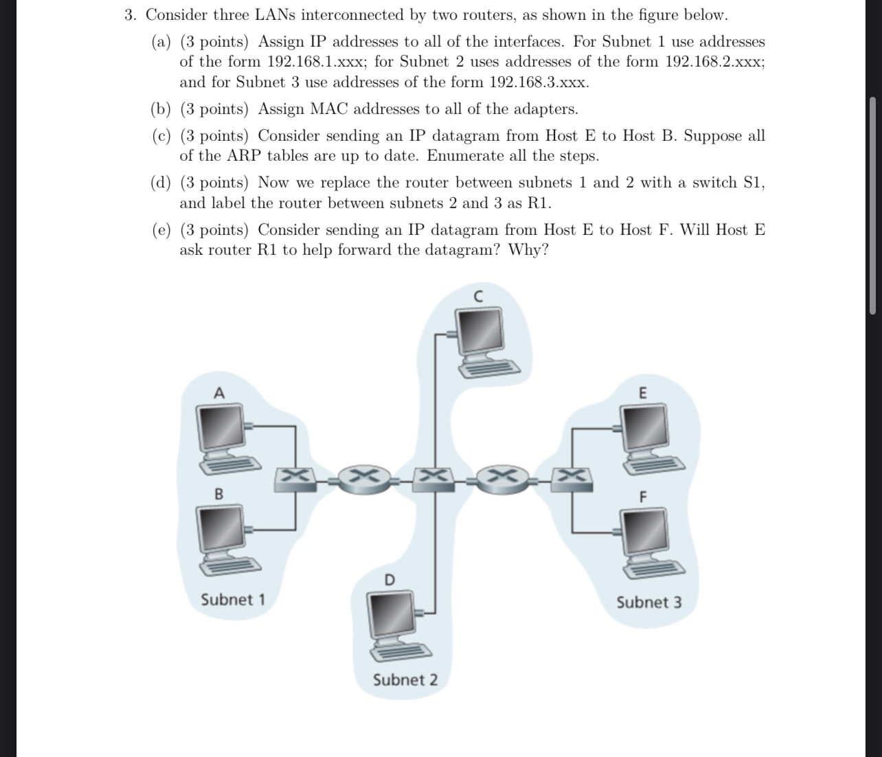 Consider three LANs interconnected by two