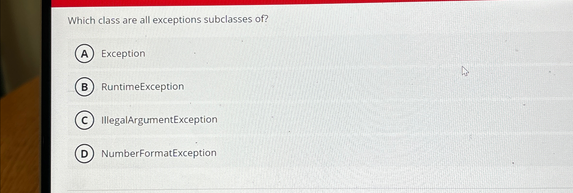 Which class are all exceptions subclasses of ?