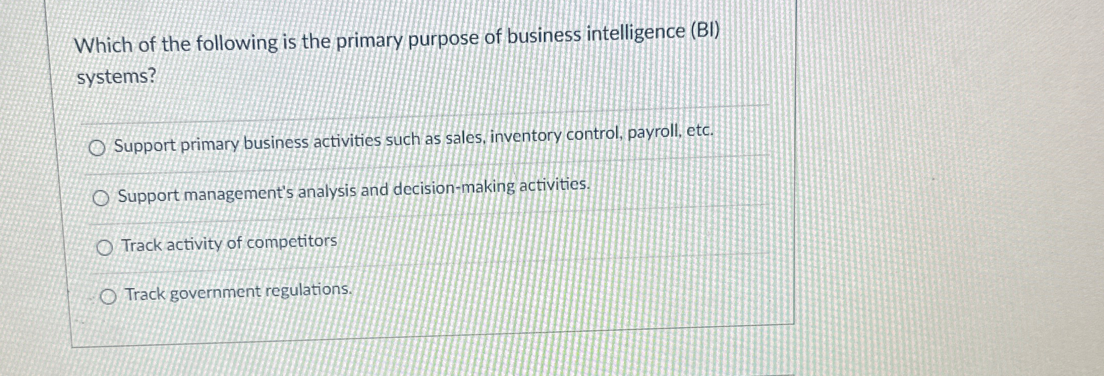 Which of the following is the primary purpose of