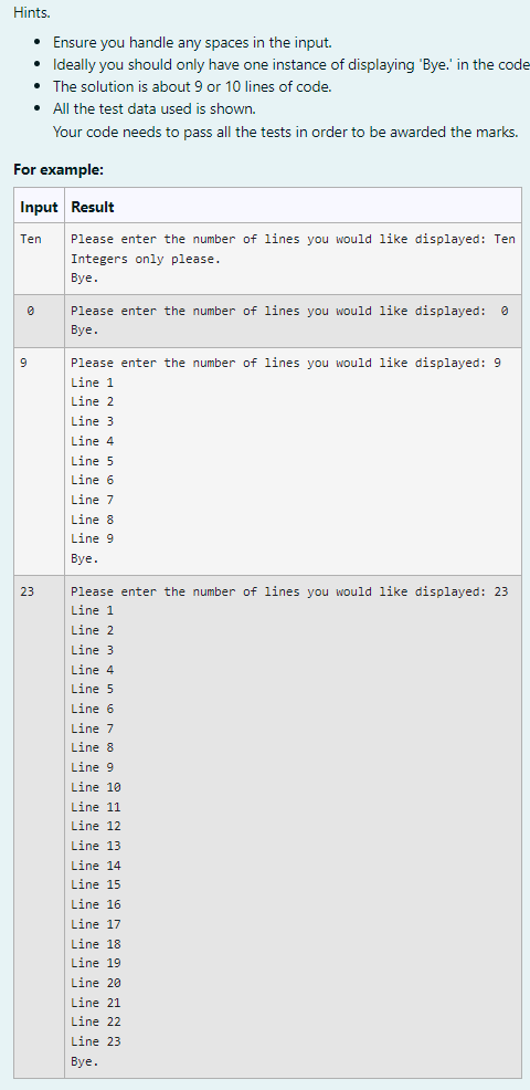 Write a program to ask the user how many lines