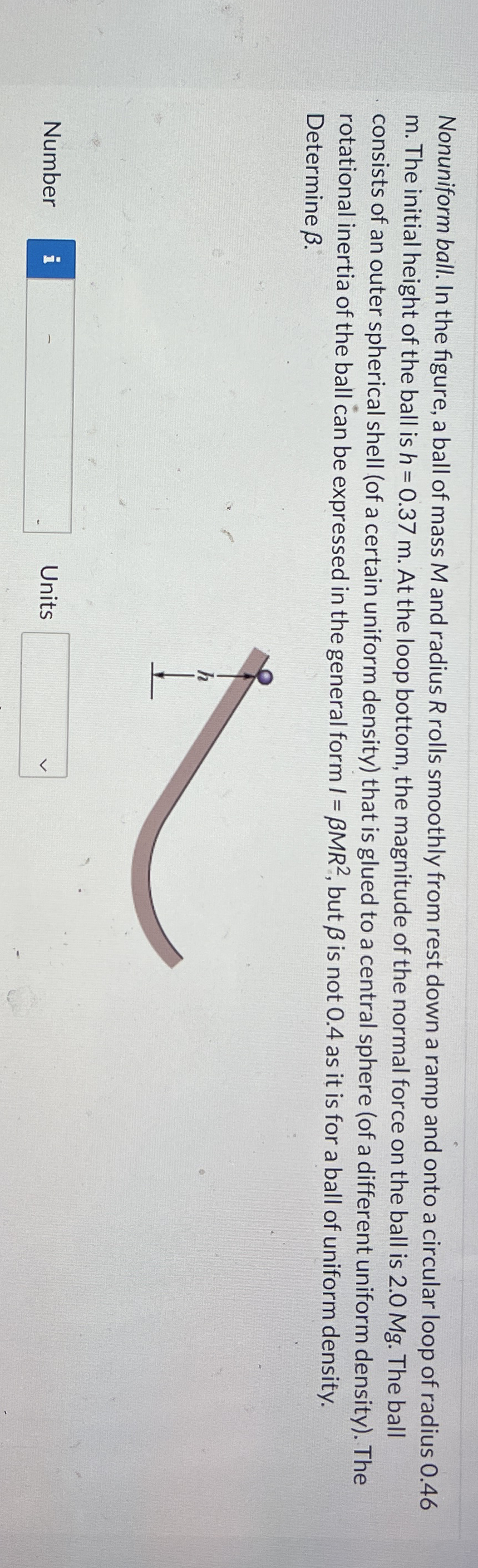 Nonuniform ball. In the figure, a ball of mass M