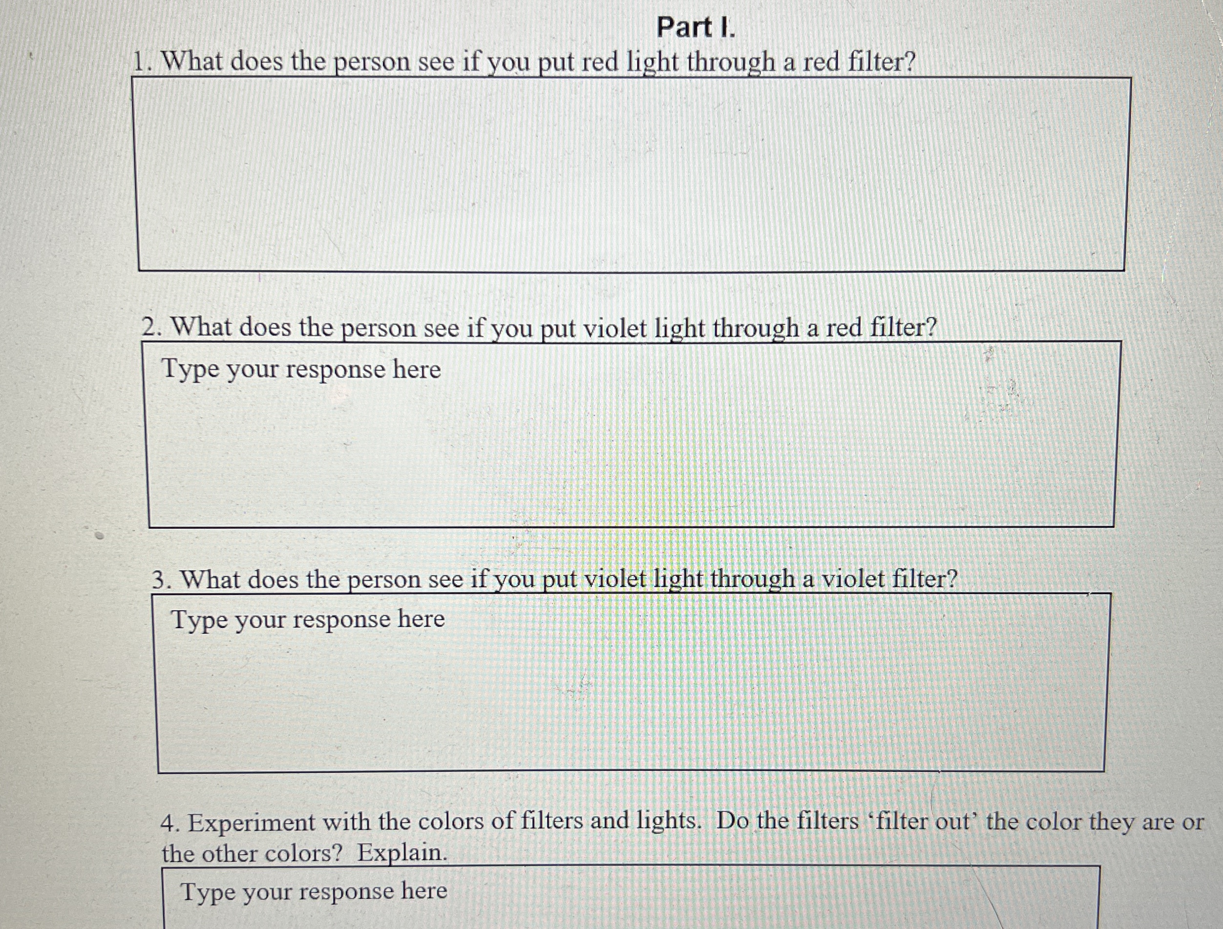 Part I. 4 . Experiment with the colors of filters