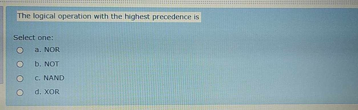 The logical operation with the highest precedence